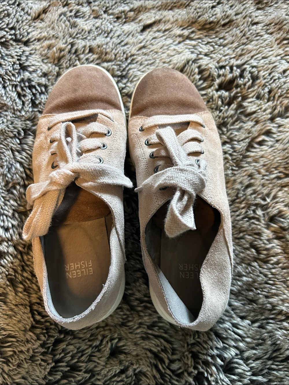 Eileen Fisher Suede Lace-Up Sneakers in Cream and Brown 7.5